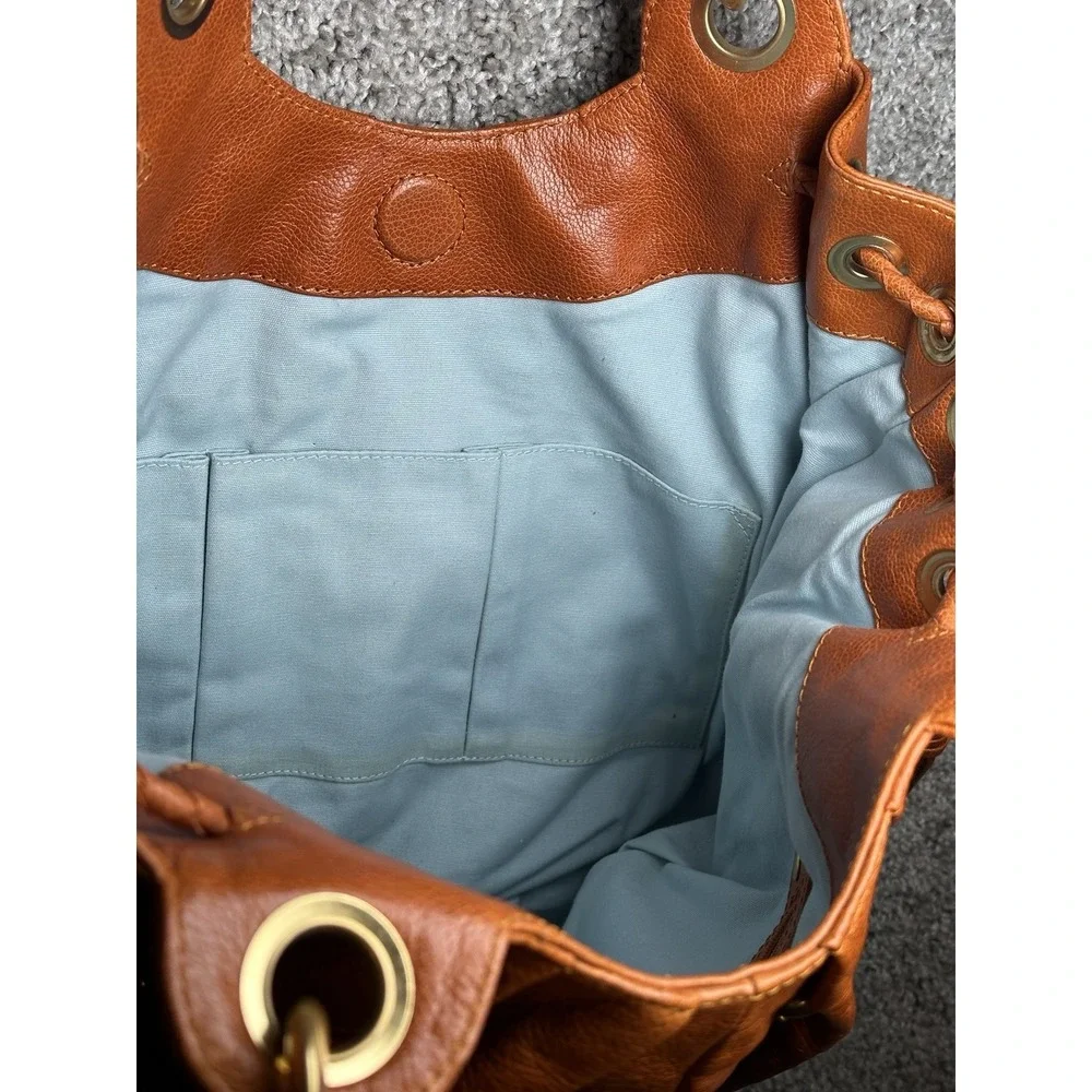Isabella Fiore Cognac Studded Slouch Hobo Shoulder Bag Tassel Boho Y2K Large